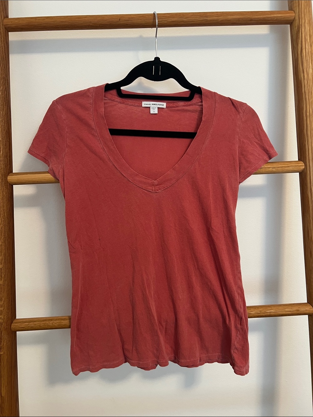 Standard James Perse Terracotta Coral Deep V-Neck Short Sleeve Tee Size 1 (S)